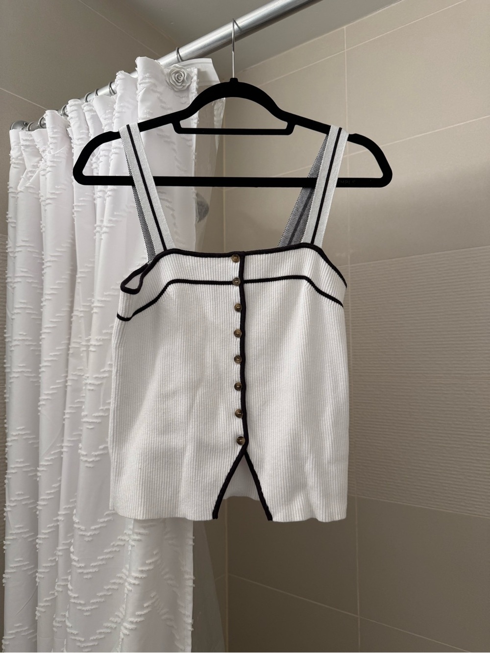Mustard Seed White Ribbed Button-Front Tank with Black Trim